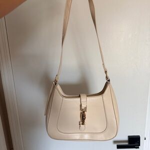 Cream Shoulder Bag with Gold Hardware